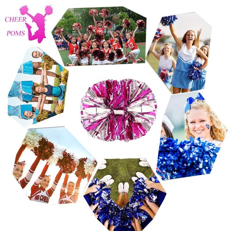 CREATIEE-PRO 4Pcs Metallic Cheerleading Pom Poms, 2 Pair Cheerleader Cheering Squad Pompoms for School Sports Dance Games Team Spirit Cheer - Image 5